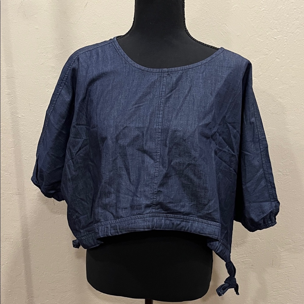 Navy Blue Women's Blouse with Tie Details